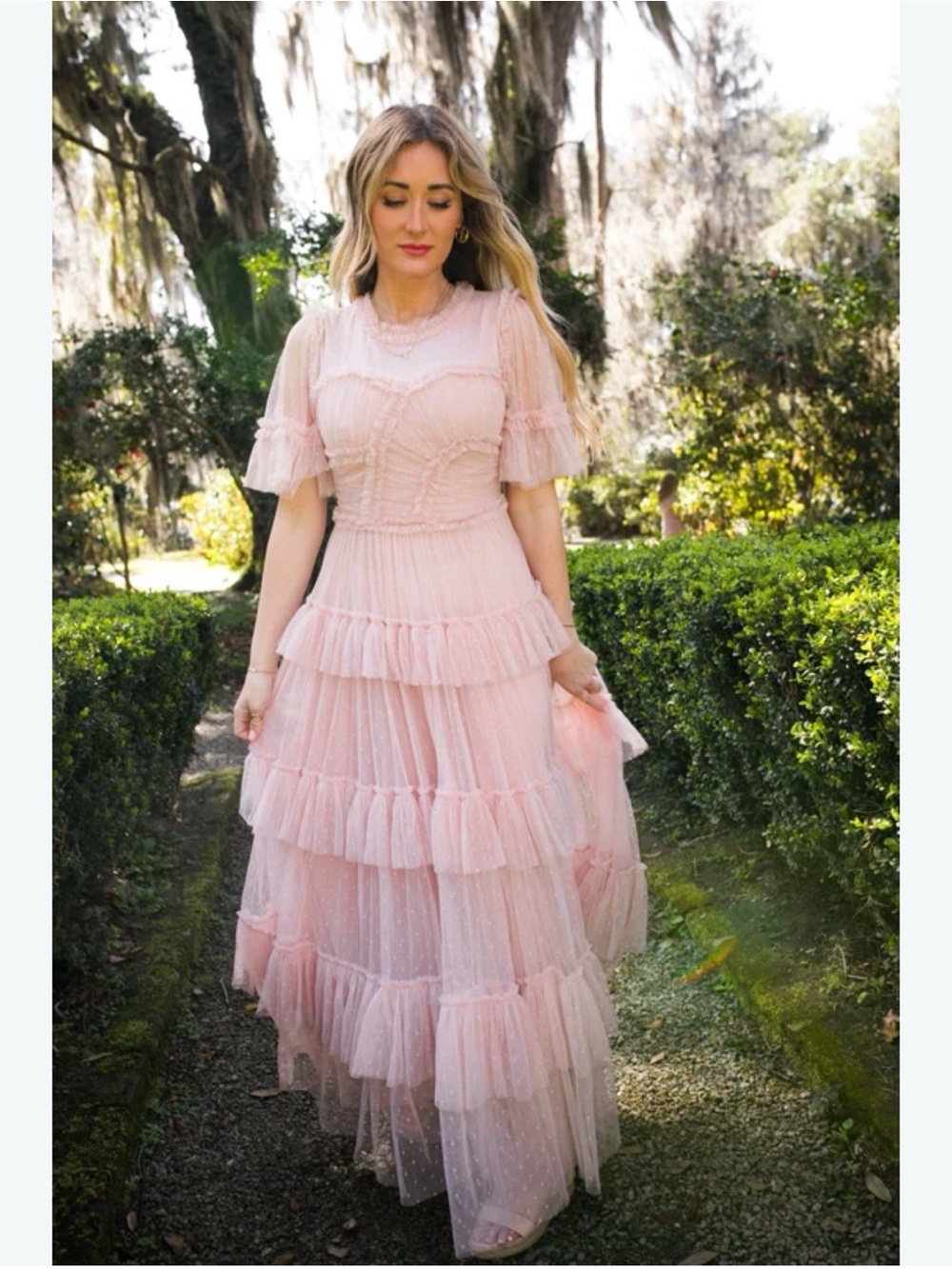 Ivy City Blush Pink Whimsical Tiered Tulle Maxi Dress Fairy Barbie Women’s XXS